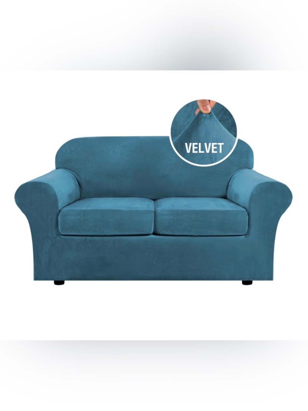 Real Velvet LOVESEAT Furniture Stretchy SlipCover 55-78” - PEACOCK BLUE